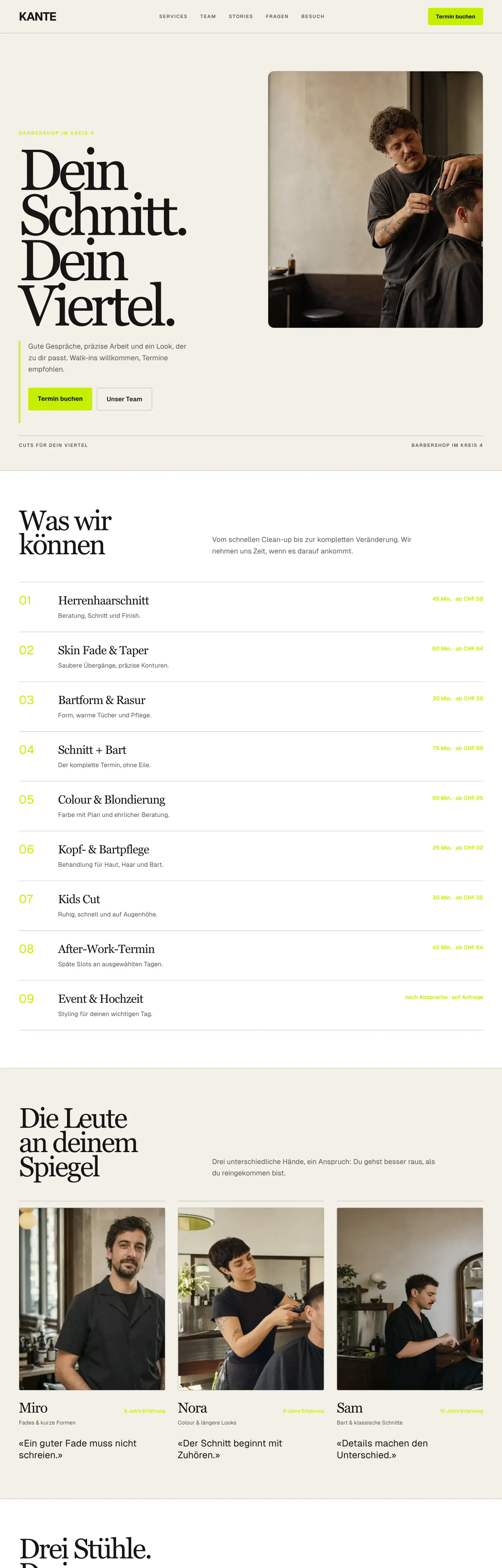 Startseite der Vorlage KANTE für einen Barbershop
