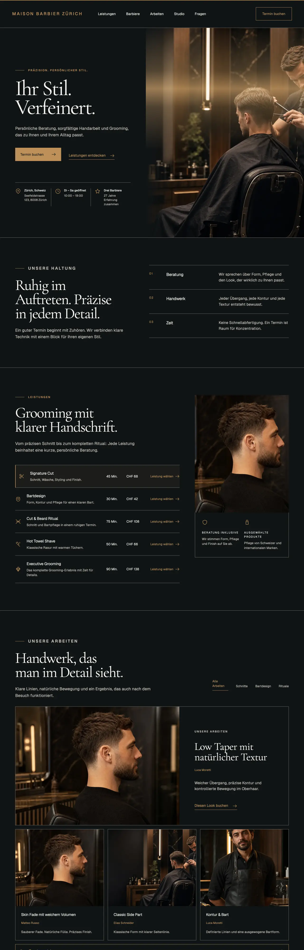 Startseite der Vorlage Maison Barbier Zürich für einen Premium-Barbershop
