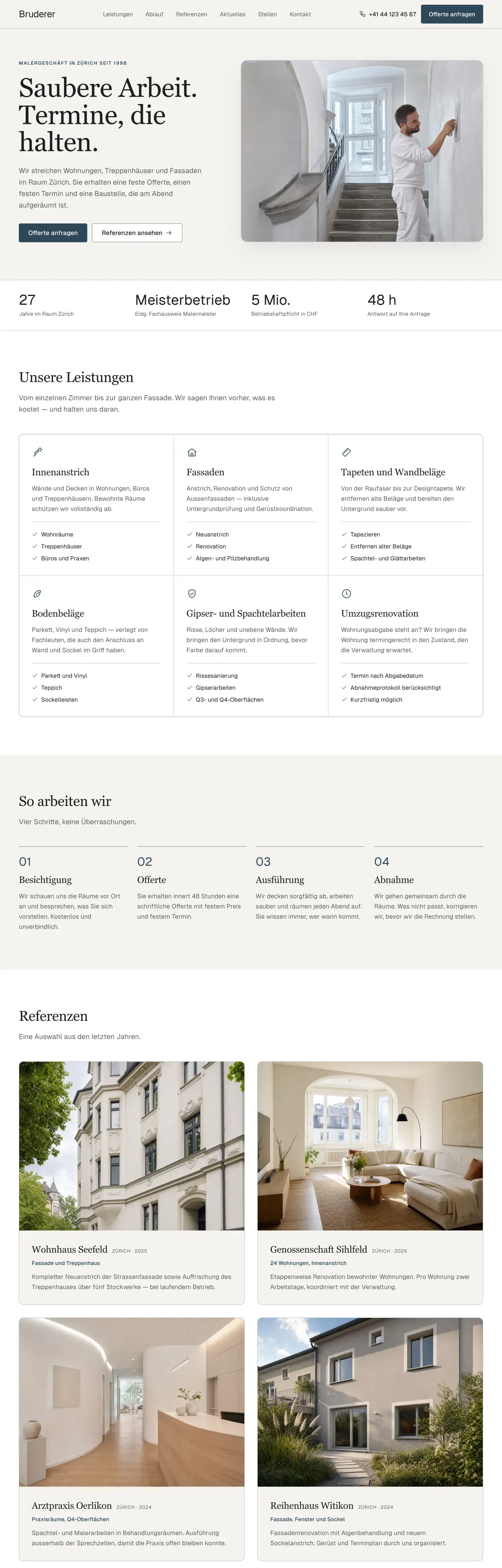 Startseite der Vorlage Bruderer für ein Malergeschäft